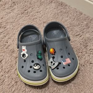 Like New Gray Kids Crocs with Charms